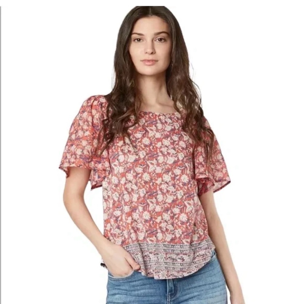 ❤️2/$15 or 3/$21❤️ Lucky Brand Floral Top w/Flutter Sleeves, Size Small